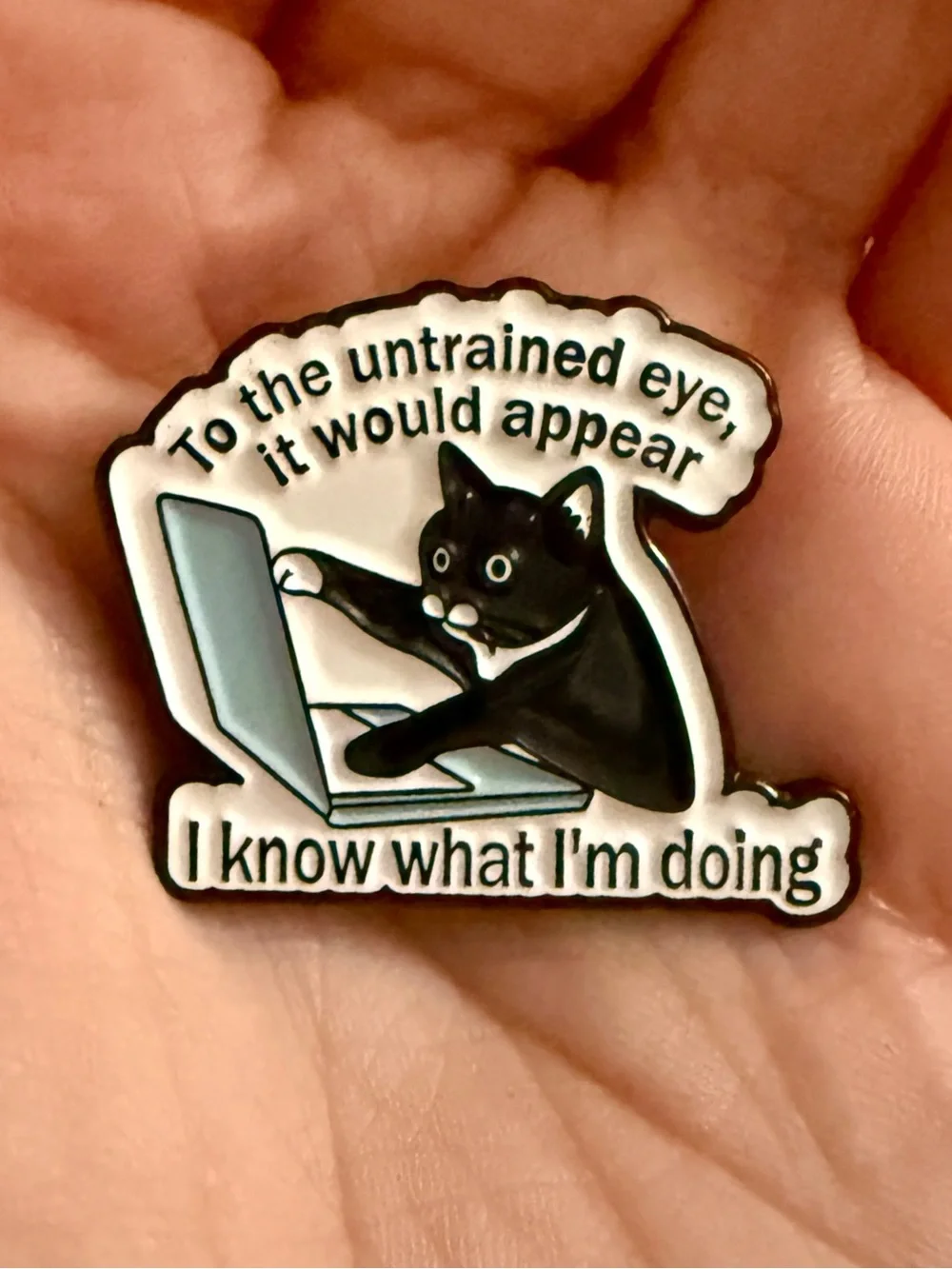 New Black Cat Enamel Pin Brooch Cute Computer Keyboard Kitty Funny Quote Gift